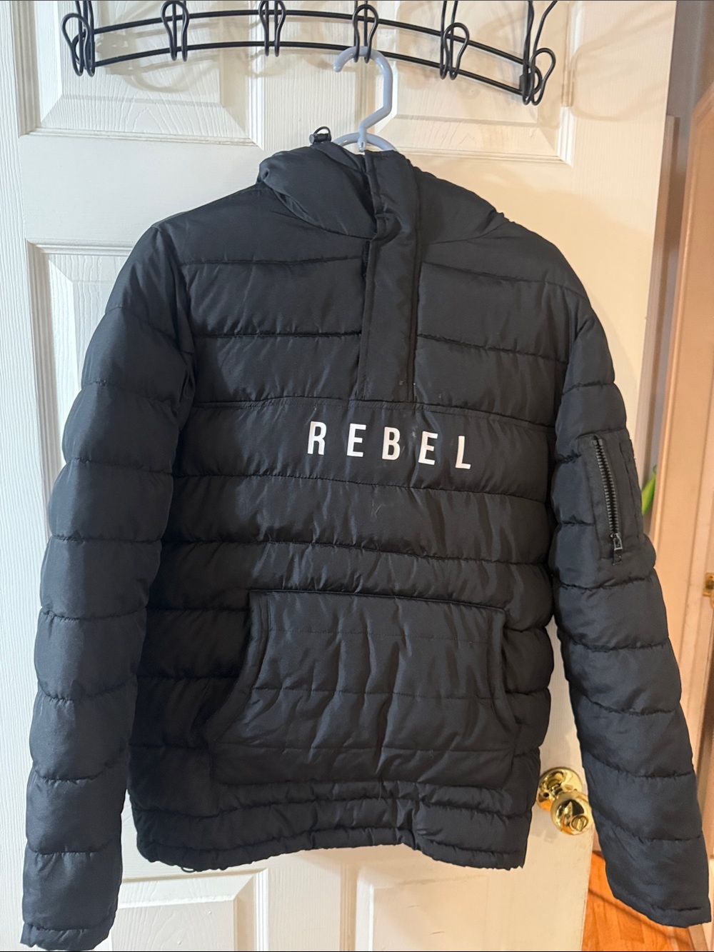 rebels Black Quilted Puffer Jacket with Hood